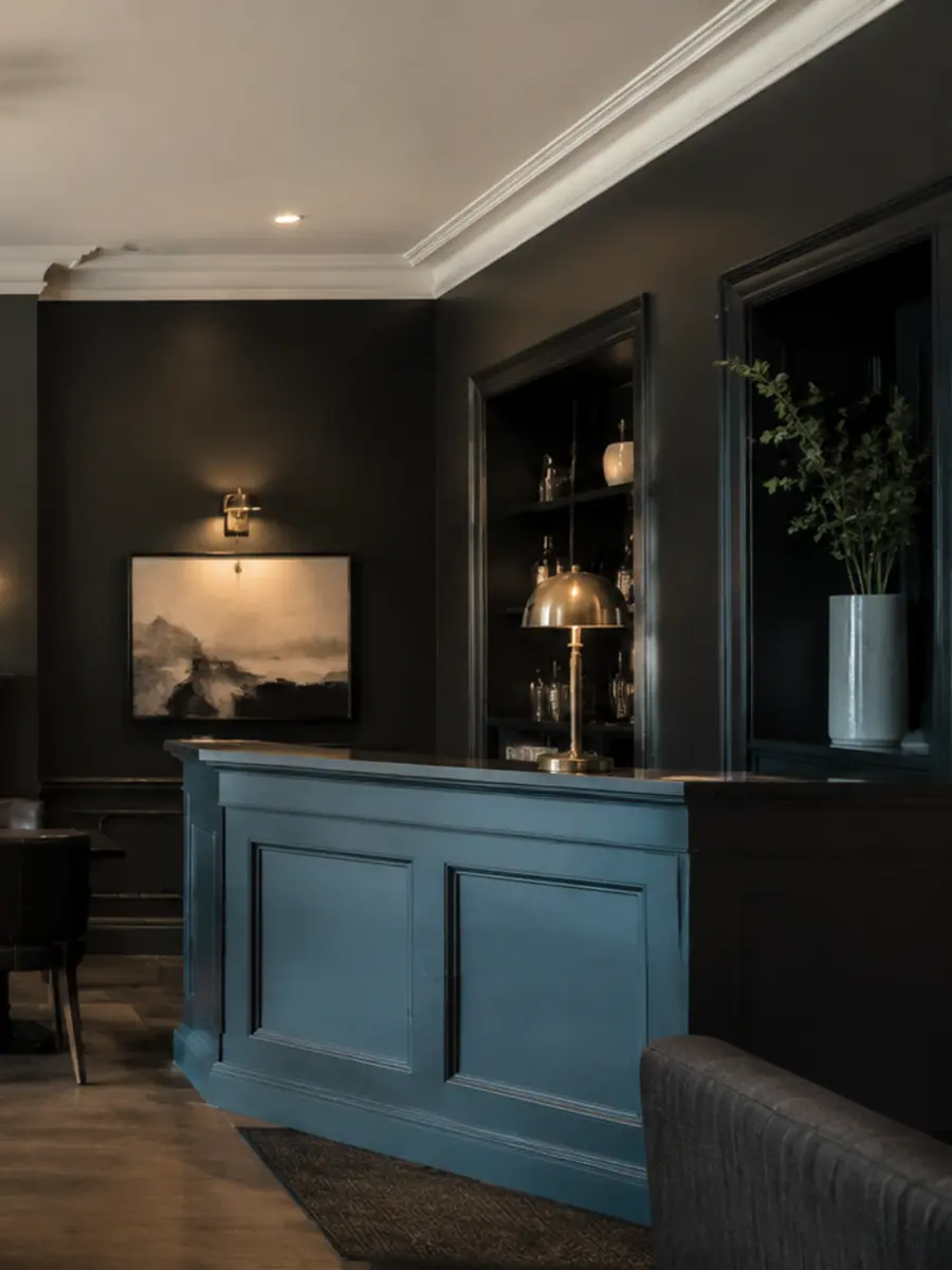 Renewed restaurant counter and wall finishes after painting.
