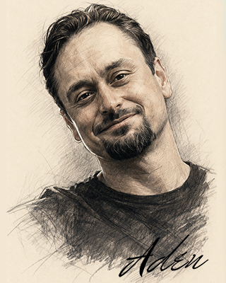 Illustrated portrait of Aden Catalani.